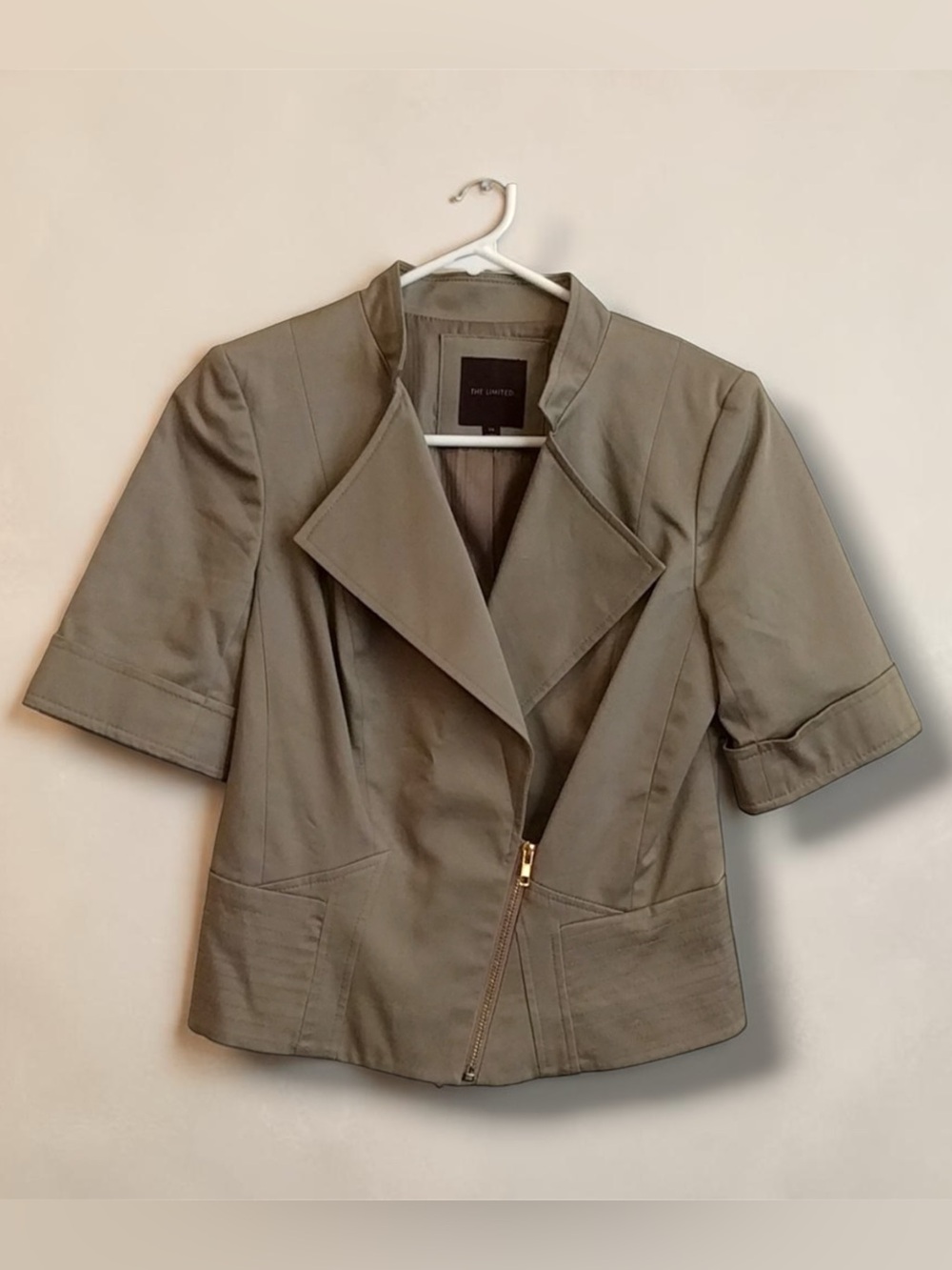 The Limited Khaki Short Sleeve Zip Front Blazer